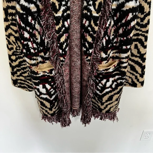By Anthropologie Paloma Fringed Animal Print Cardigan Sweater - Picture 7 of 16